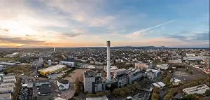 City Panorama Prints: Drone panorama of the Hessian university city Darmstadt in Germany in the morning light