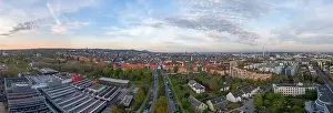 Drone panorama of the Hessian university city Darmstadt in Germany in the morning light