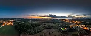 Porec Prints: Drone panorama over Istrian Adriatic coast near Porec taken from high altitude in the evening at sunset