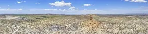 Sky Landscape Prints: Drone panorama of the landscape around the famous Vingerklip rock needle in northern Namibia during the day in summer