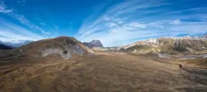 High Plateau Prints: drone panorama landscape of Little Tibet in the Gran Sasso and Monti della Laga National Park in Abruzzo