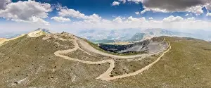 Drone panorama of Mount Tomorr in the Tomorr National Park with Shrine (tyrbe) of Abbas ibn Ali on the top in Summer