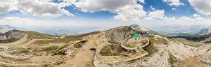 Albania Prints: Drone panorama of Mount Tomorr in the Tomorr National Park with Shrine (tyrbe) of Abbas ibn Ali on the top in Summer