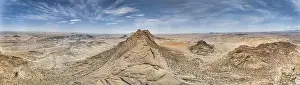 Drone panorama of the Spitzkoppe in Namibia during the day against a blue sky in summer