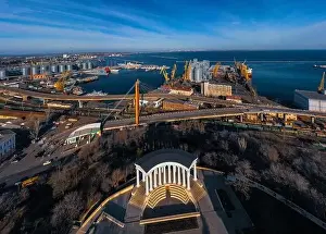 City Scape Prints: drone panoramic photo of port Odessa Ukraine at sunny day