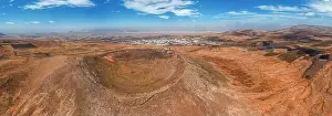 Lanzarote Prints: Drone panoramic view over Teguise town on Lanzarote from Santa Barbara Castle during daytime