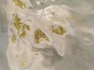 Melt Prints: Drone perspective of the clear waters of Lower St Mary lake in Montana