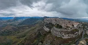 City Wall Prints: Drone perspective of the picturesque mountain village of Gerace in Calabria