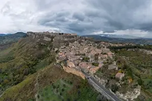 City Wall Prints: Drone perspective of the picturesque mountain village of Gerace in Calabria