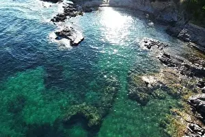Top Down Prints: Drone Photo looking down on a rocky cove in Les Issambres in the South of France