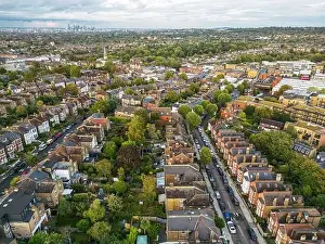 Drone Photo of West Norwood in London SE27 looking North East towards the Town Centre and the City of London Beyond