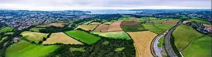 Torquay Prints: Drone Photography - Panorama of Fields and Meadows over Torquay, Devon, England, Europe
