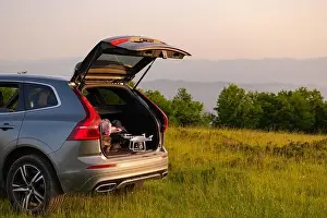 Videography Prints: drone ready for fly in suv trunk landscape nature mountains sunset