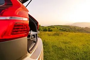 Videography Prints: drone ready for fly in suv trunk landscape nature mountains sunset