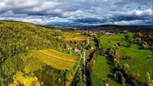 Gewurztraminer Prints: A drone rises above a multi-colored valley in the Vosges