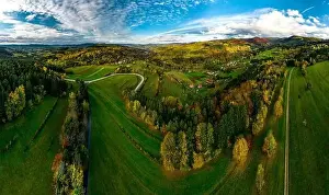 Gewurztraminer Prints: A drone rises above a multi-colored valley in the Vosges