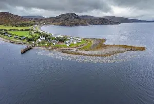 Campsite Prints: Drone shoot at cloudy autumnal day over popular campsite in Ardmair in the North West Coast of Scotland - NC500 Route