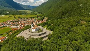 Drone Shot Capturing The Italian Charnel House in Kobarid, Slovenia