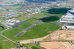 West Midlands Prints: A drone shot of Coventry Airport Runway, West Midlands, Central England, UK