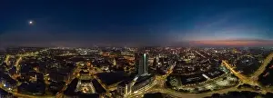 Bridgewater Place Prints: Drone shot of Leeds City Centre at dawn showing Bridgewater Place and surrounding area