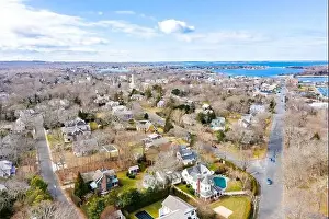 North Haven Prints: Drone shot looking west down Bay Street into the village of Sag Harbor, NY