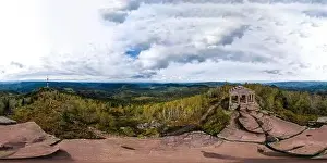 Vosges Prints: A drone spherical 360-degree panoramic view of the Monument on the Donon mountain peak in the Vosges