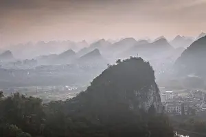 Karst Prints: Drone Sunset View of Guilin, Li River and Karst mountains