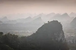 Karst Prints: Drone Sunset View of Guilin, Li River and Karst mountains