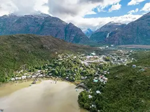 Caleta Tortel Prints: Drone view of Caleta Tortel with its small cabins - Discovering the beautiful village while traveling the Carretera