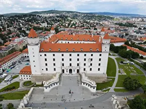 Danube Prints: Drone view at the castle of Bratislava on Slovakia