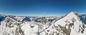 Panorama Peak Prints: Drone view at the cliffwalk of mount Titlis over Engelberg on the Swiss alps