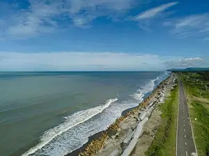 Coastal Area Prints: Drone View of Cox's Bazar Sea Beach - Scenic Aerial of Bangladesh's Iconic Coastline