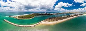 Sunshine Coast Prints: Drone view of famous Mooloolaba beach and marina on sunny day