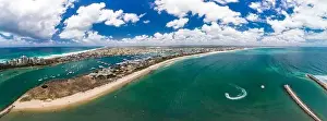 Sunshine Coast Prints: Drone view of famous Mooloolaba beach and marina on sunny day