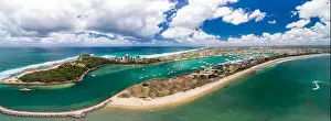 Sunshine Coast Prints: Drone view of famous Mooloolaba beach and marina on sunny day