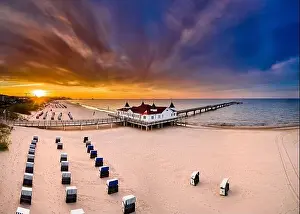 Mecklenburg Vorpommern Prints: drone view of famous old pier of Ahlbeck on island of Usedom in the baltic sea