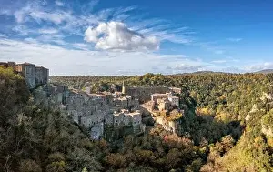 Smalltown Prints: Drone view of the fortified medieval village of Sorano in Tuscany