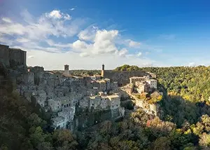 Drone view of the fortified medieval village of Sorano in Tuscany