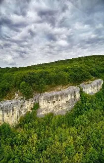 Horseman Prints: Drone top view Hankrumovski Rock-monastery (Shumen plateau, Bulgaria)