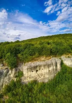 Horseman Prints: Drone top view Hankrumovski Rock-monastery (Shumen plateau, Bulgaria)