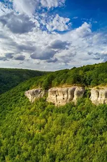 Drone top view Hankrumovski Rock-monastery (Shumen plateau, Bulgaria)