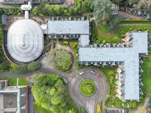 Vacation Destinations Prints: Drone top down view of the hotel complex and entertainment theatre which is connected via tunnel to the main Hall