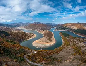 A drone view of the Kardzhali reservoir and Arda River Bends in Bulgaria