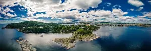 Kristiansand Prints: Drone view of Kristiansand town and Kvadraturen from Oderoya, Norway