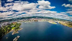 Kristiansand Prints: Drone view of Kristiansand town and Kvadraturen from Oderoya, Norway