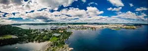 Kristiansand Prints: Drone view of Kristiansand town and Kvadraturen from Oderoya, Norway