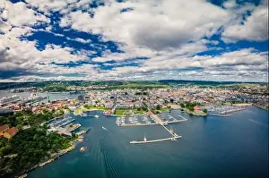 Kristiansand Prints: Drone view of Kristiansand town and Kvadraturen from Oderoya, Norway