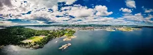 Kristiansand Prints: Drone view of Kristiansand town and Kvadraturen from Oderoya, Norway