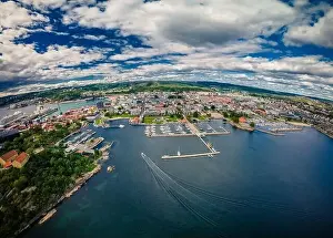 Kristiansand Prints: Drone view of Kristiansand town and Kvadraturen from Oderoya, Norway
