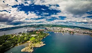 Kristiansand Prints: Drone view of Kristiansand town and Kvadraturen from Oderoya, Norway